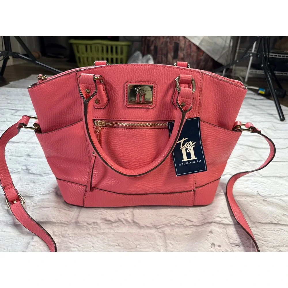 Tignanello Royce Satchel Womens‎ Medium Grapefruit Pink New Pebbled Leather Bag